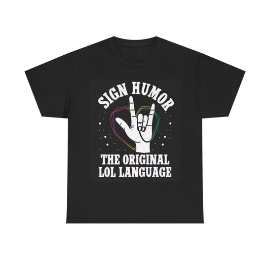 Sign Language Funny Shirt Neon Heart Graphic Unisex Heavy Cotton Tee
