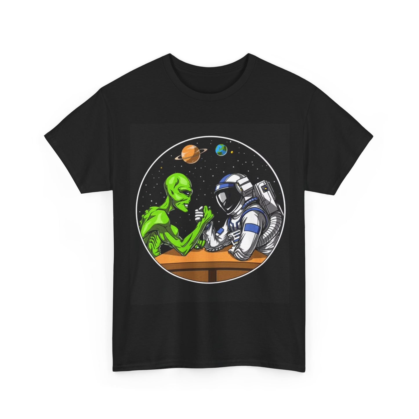 Alien Arm Wrestling Tshirt Astronaut Elon Musk Funny Space Unisex Heavy Cotton
