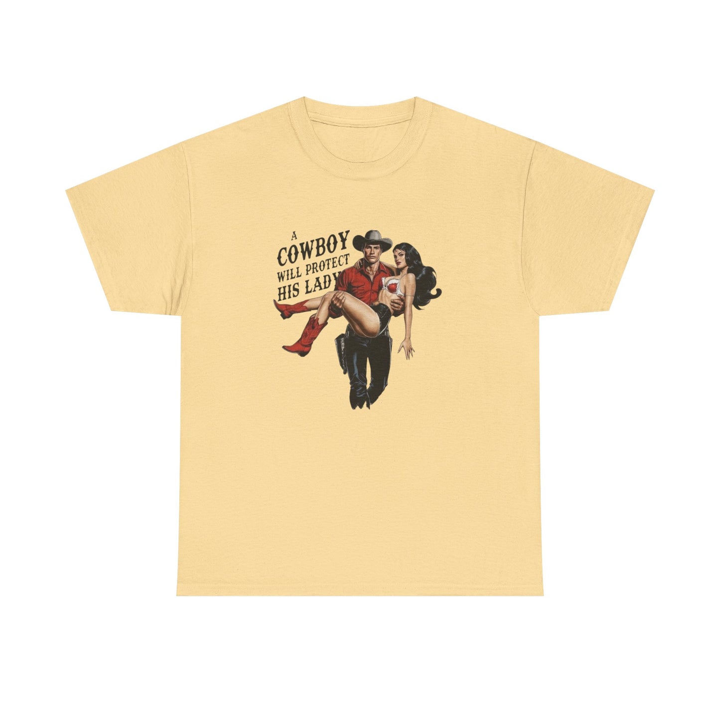 A Cowboy Will Save This Lady Graphic T-Shirt Women's Heavy Comfy Cotton Tee
