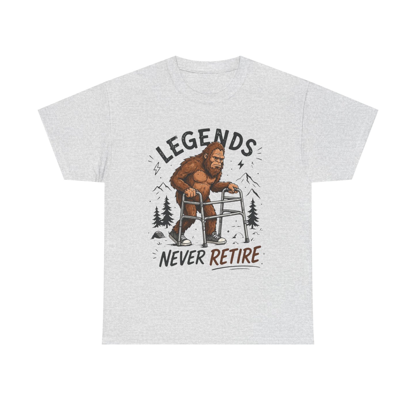 Bigfoot Legends Never Retire Graphic T Shirt Funny Men's Heavy Cotton Tee
