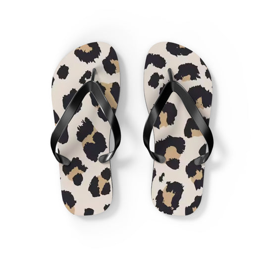 Cheetah Print Tan Beach Sandals, Slides for Summer, Flip Flops, Water Resistant