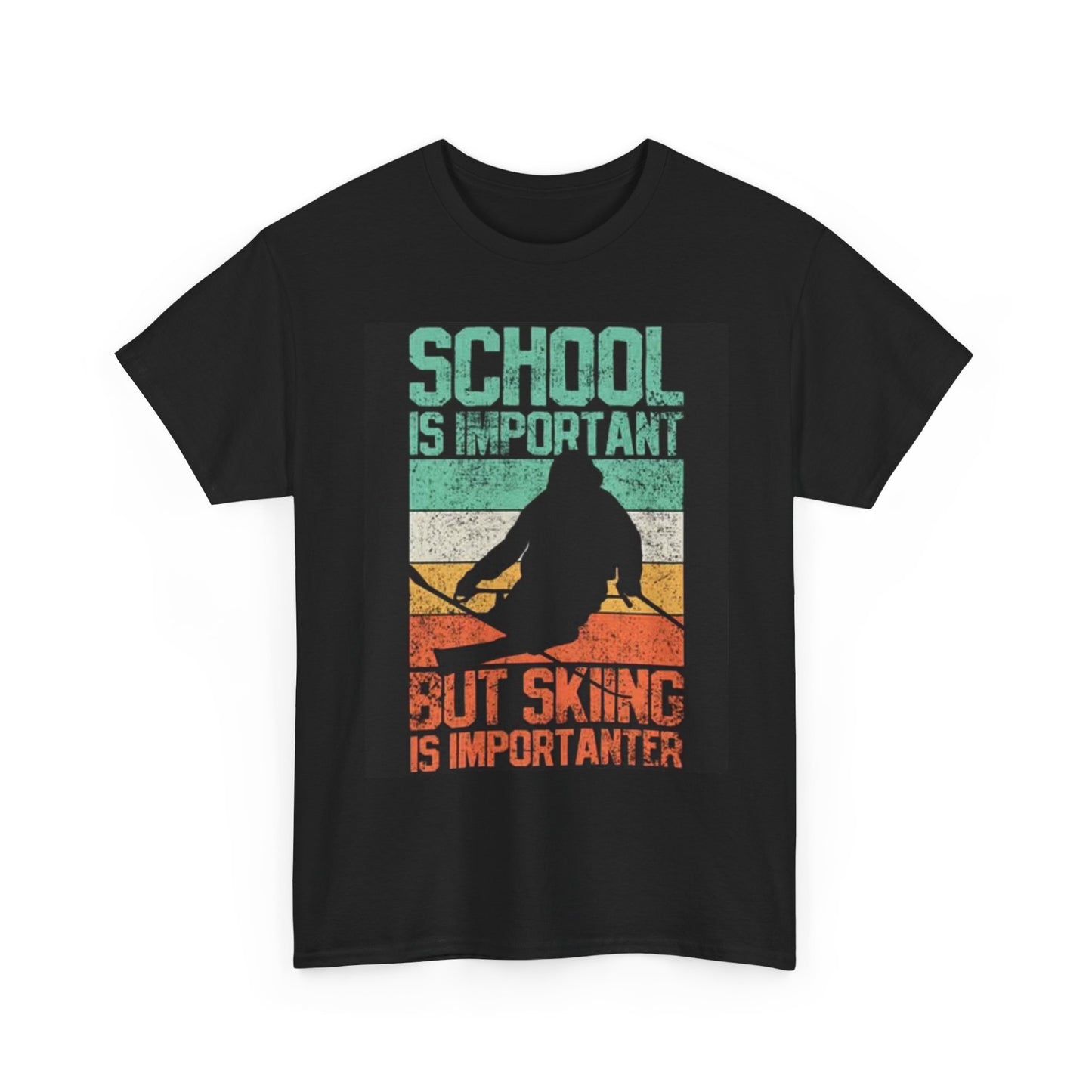 Skiing Graphic T Shirt Retro Funny School Snow Boarding Unisex Heavy Cotton Tee