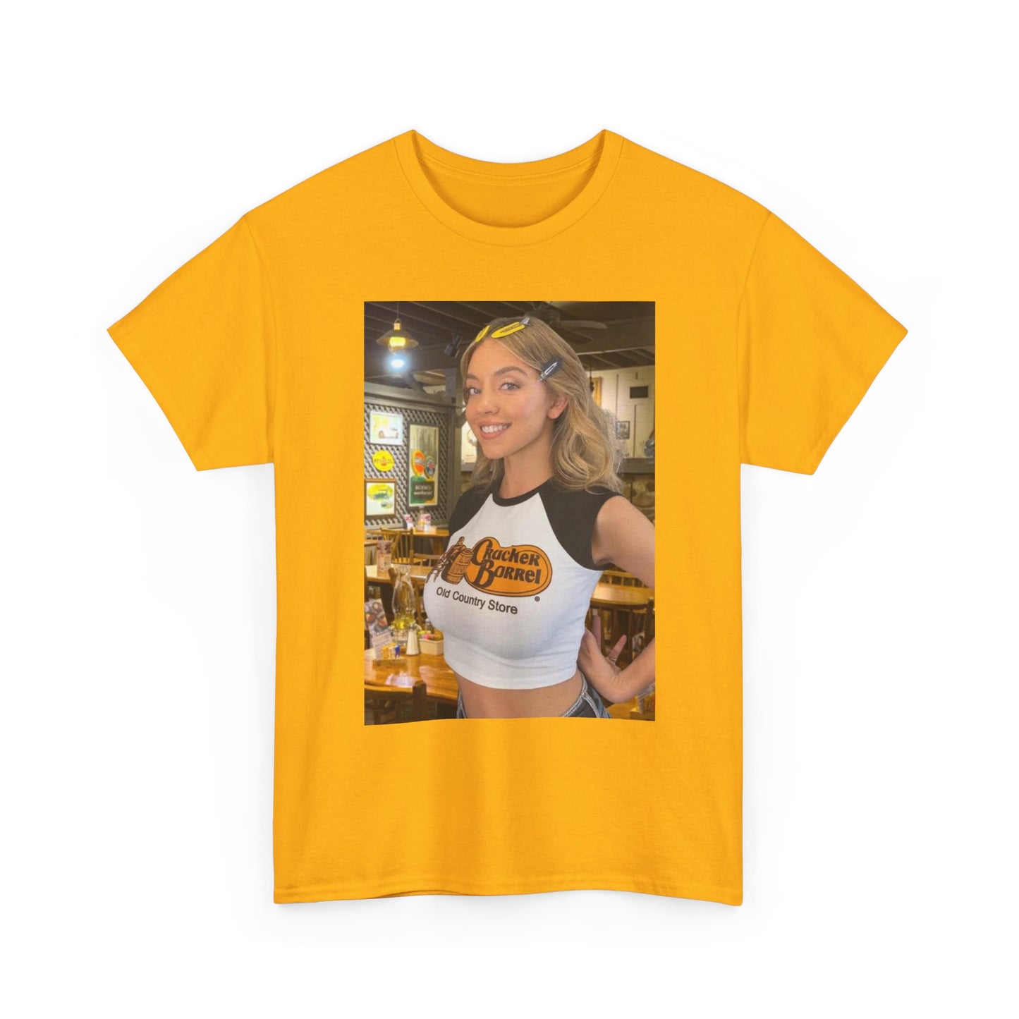 Sydney Sweeney Graphic T Shirt Cracker Barrel Funny Gift Unisex Heavy Cotton Tee