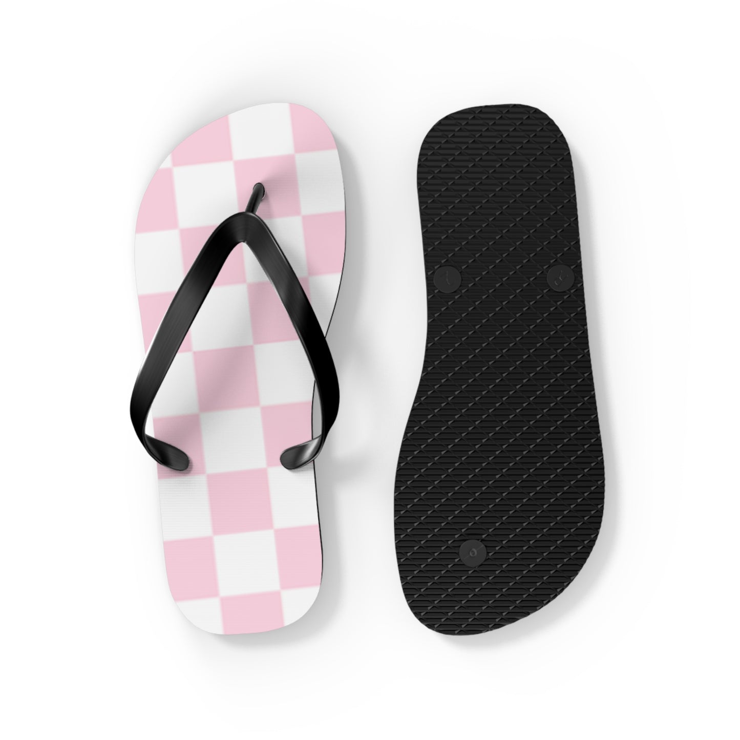 Pink Checkered Sandals, Beach Shoes, Vacation Flip Flops, Pool Slides