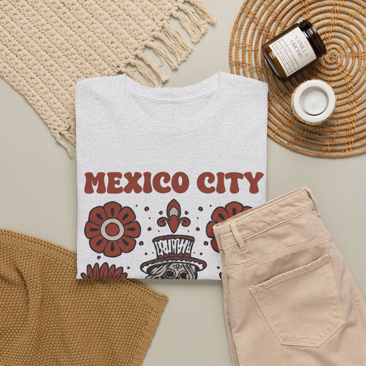 Mexico City Skull and Flowers T-Shirt, Laugh Your Soul Graphic Men's Graphic Tee