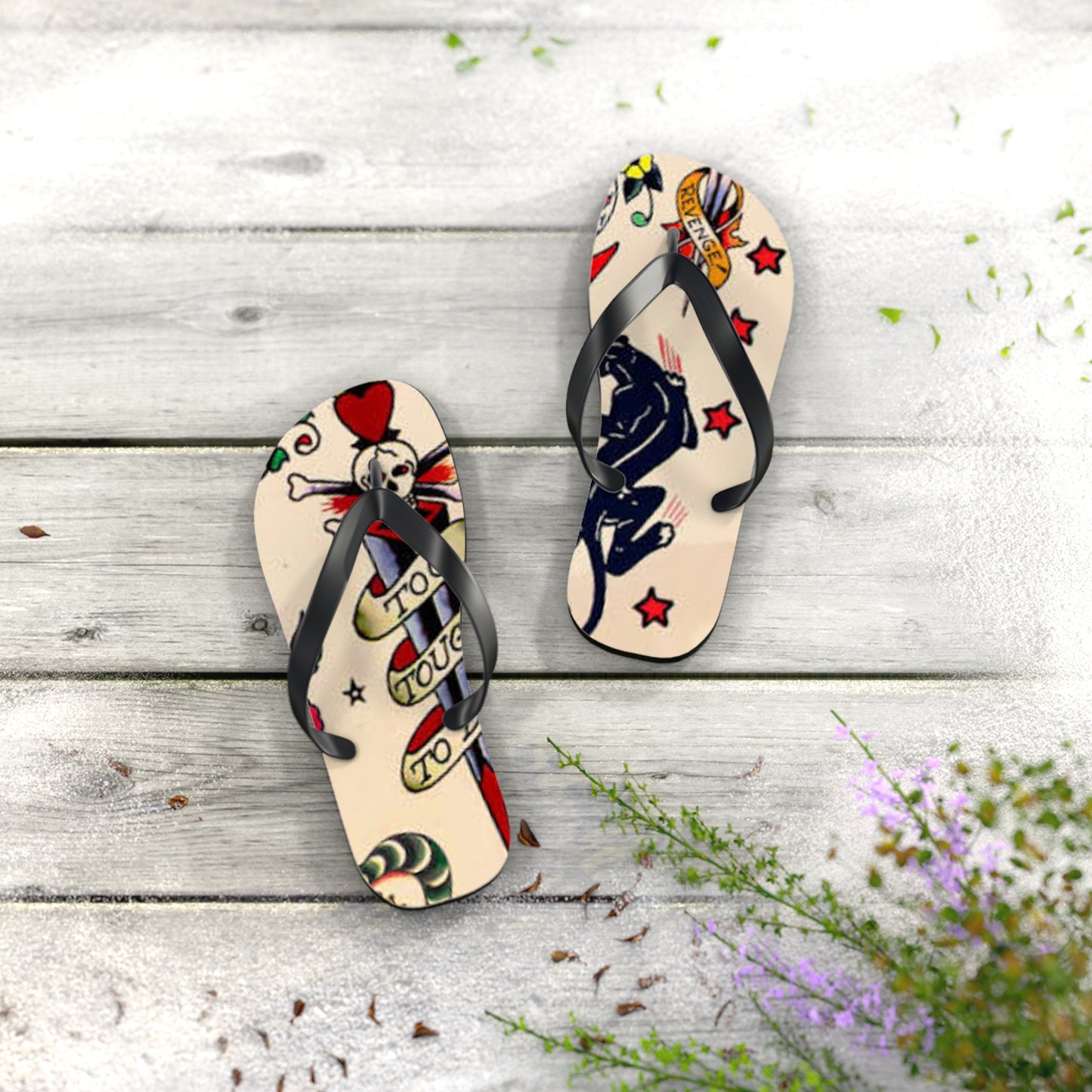 Sailor Jerry Tattoos Sandals, Beach Shoes, Vacation Flip Flops, Pool Slides