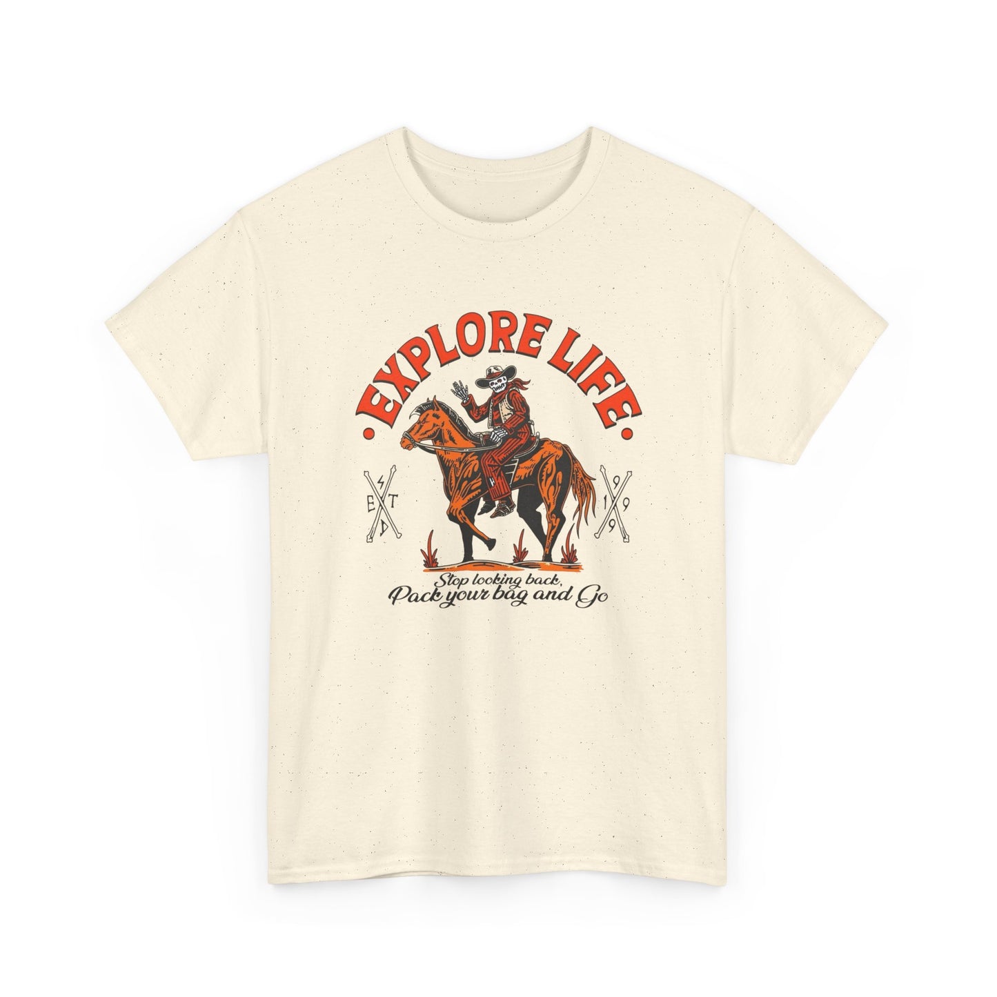 Explore Life Cowboy Graphic T Shirt Unisex Heavy Cotton Tee New Gift