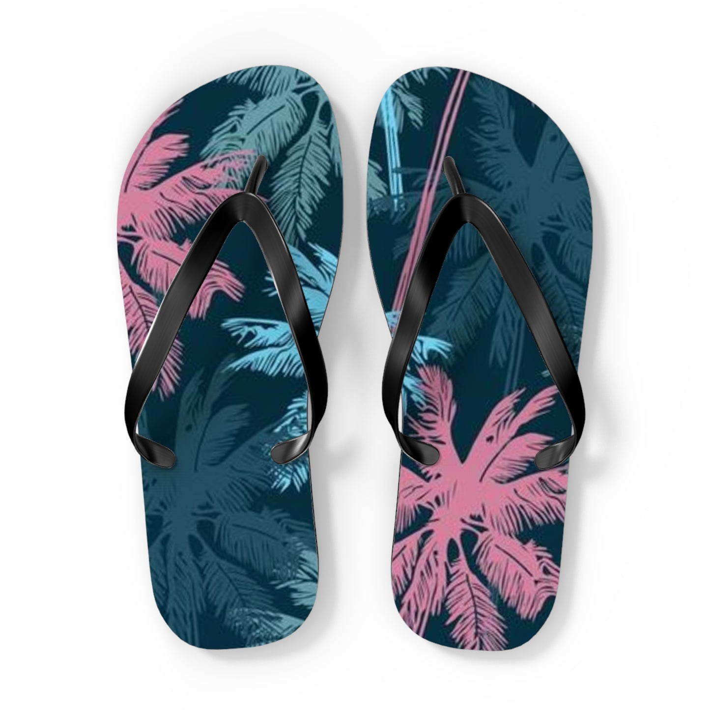 Pink And Blue Palm Trees Sandals Summer Flip Flops Slides BRAND NEW