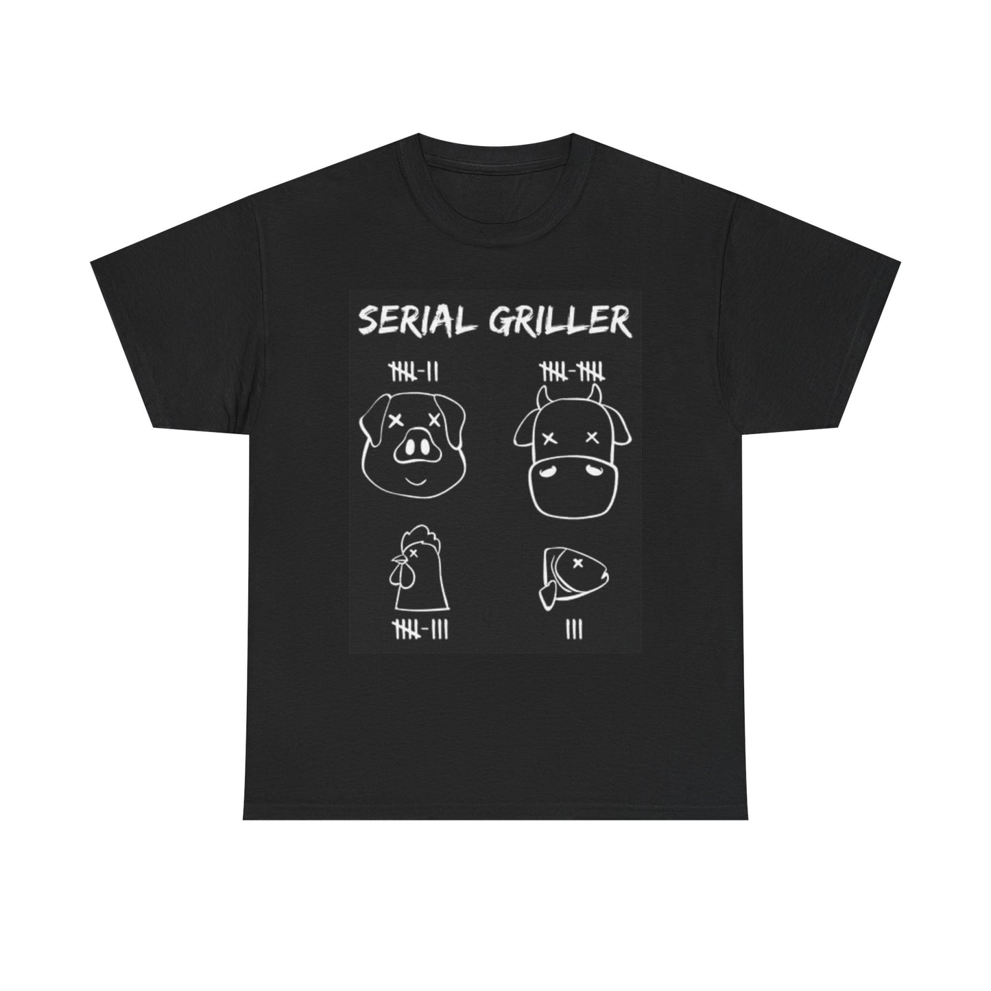 Serial Griller Graphic T Shirt Funny Cow Animal Lover BBQ Unisex Heavy Cotton