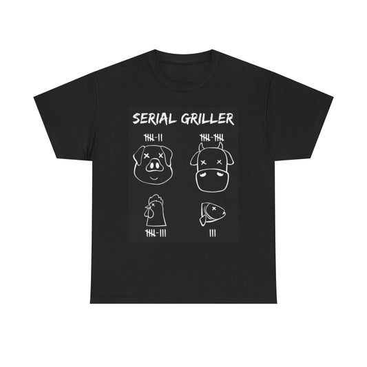 Serial Griller Graphic T Shirt Funny Cow Animal Lover BBQ Unisex Heavy Cotton