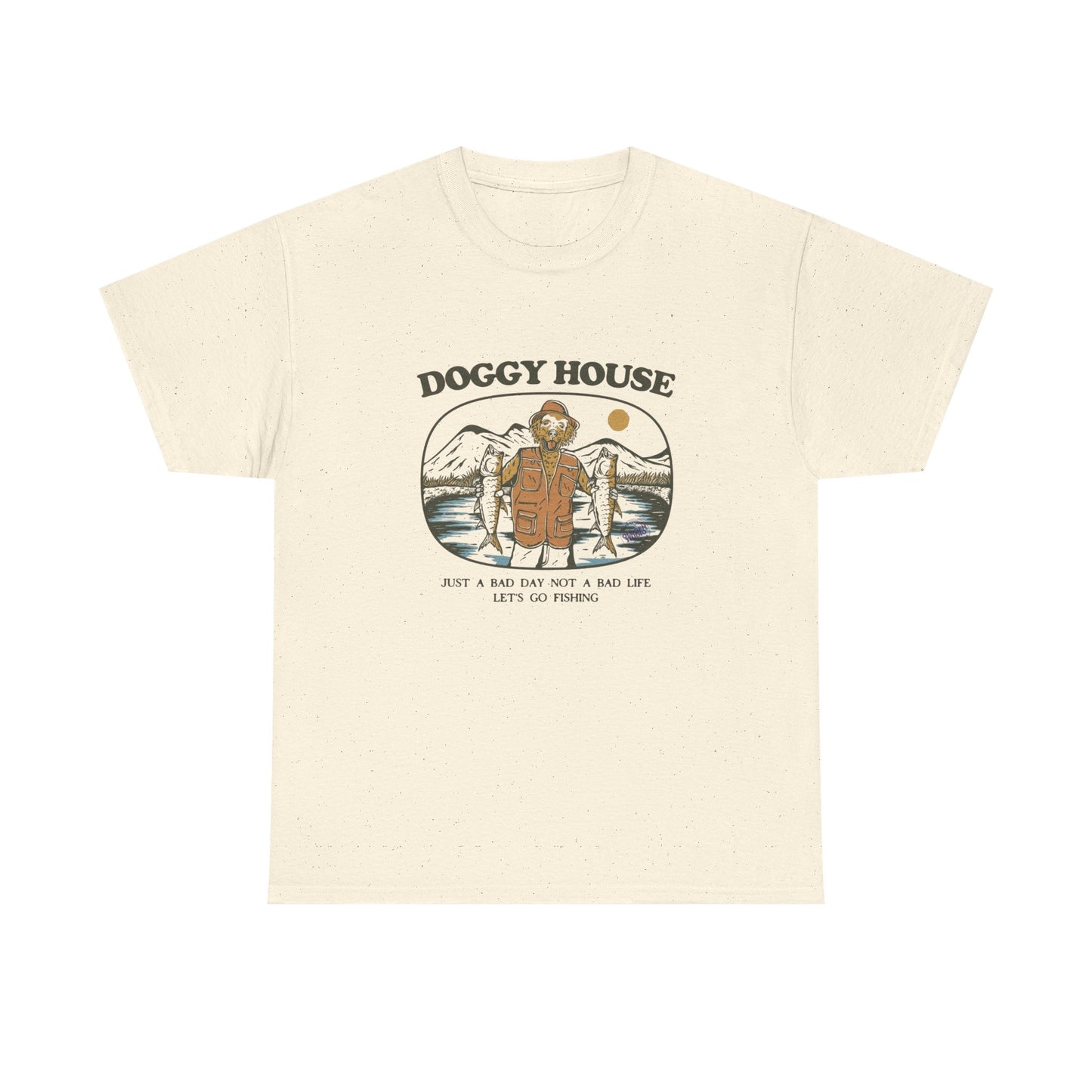 Doggy House Funny Fishing Graphic T Shirt Unisex Heavy Cotton Tee