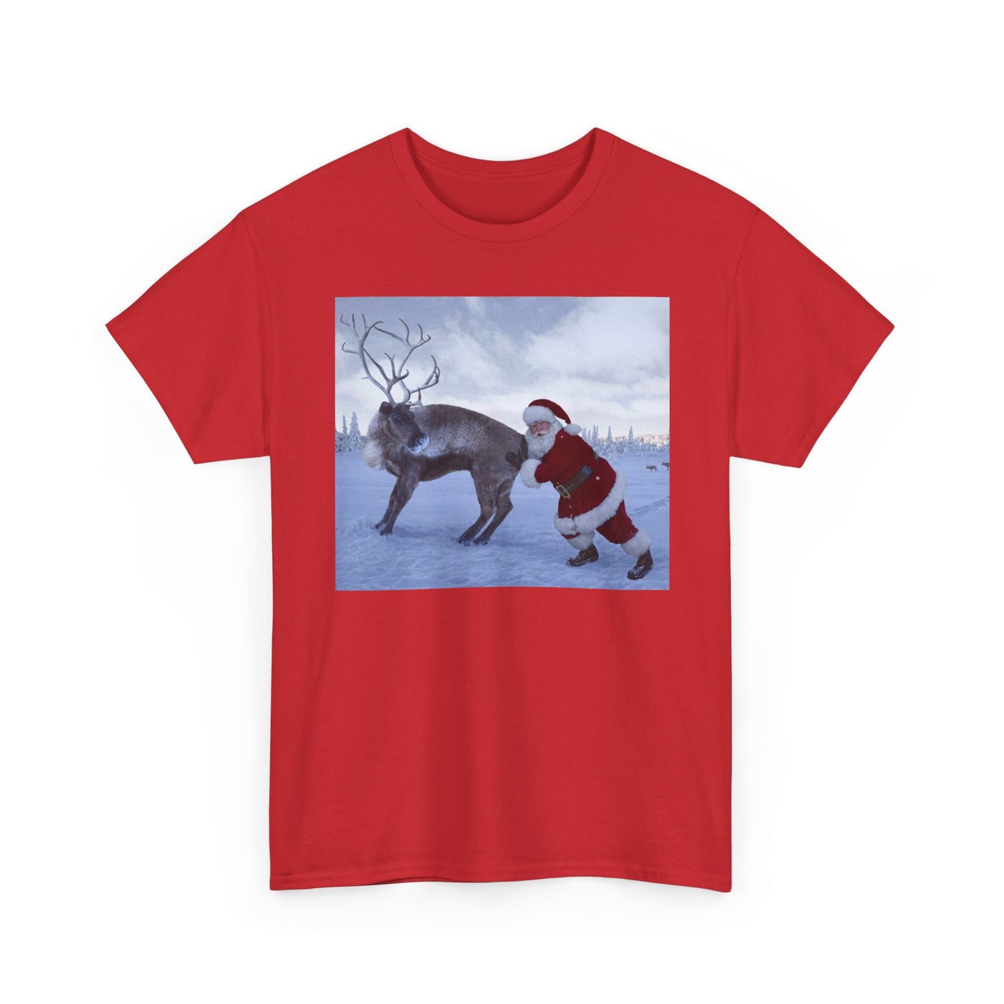 Santa's Reindeer Funny T Shirt Retro Christmas Unisex Heavy Cotton Tee