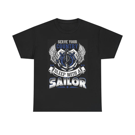 Sleep With A Sailor Funny T Shirt Graphic Navy Unisex Heavy Cotton Tee