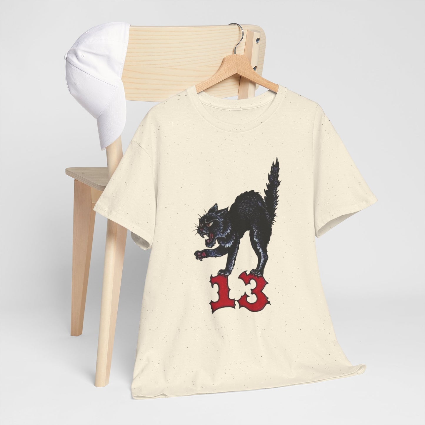 Lucky 13 Cat Vintage Tattoo Graphic T Shirt Unisex Heavy Cotton Tee