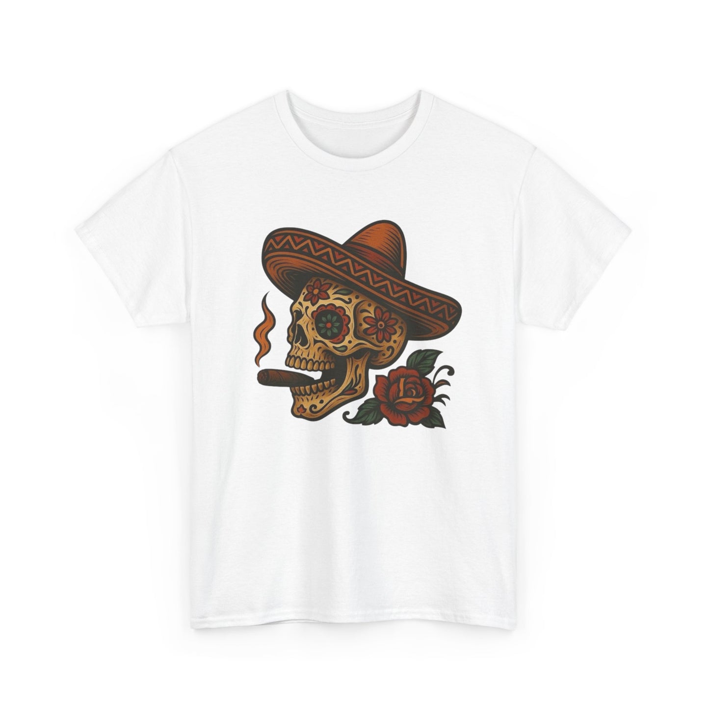 Day Of The Dead Skull Cigar Graphic T-Shirt Unisex Heavy Cotton Tee NEW