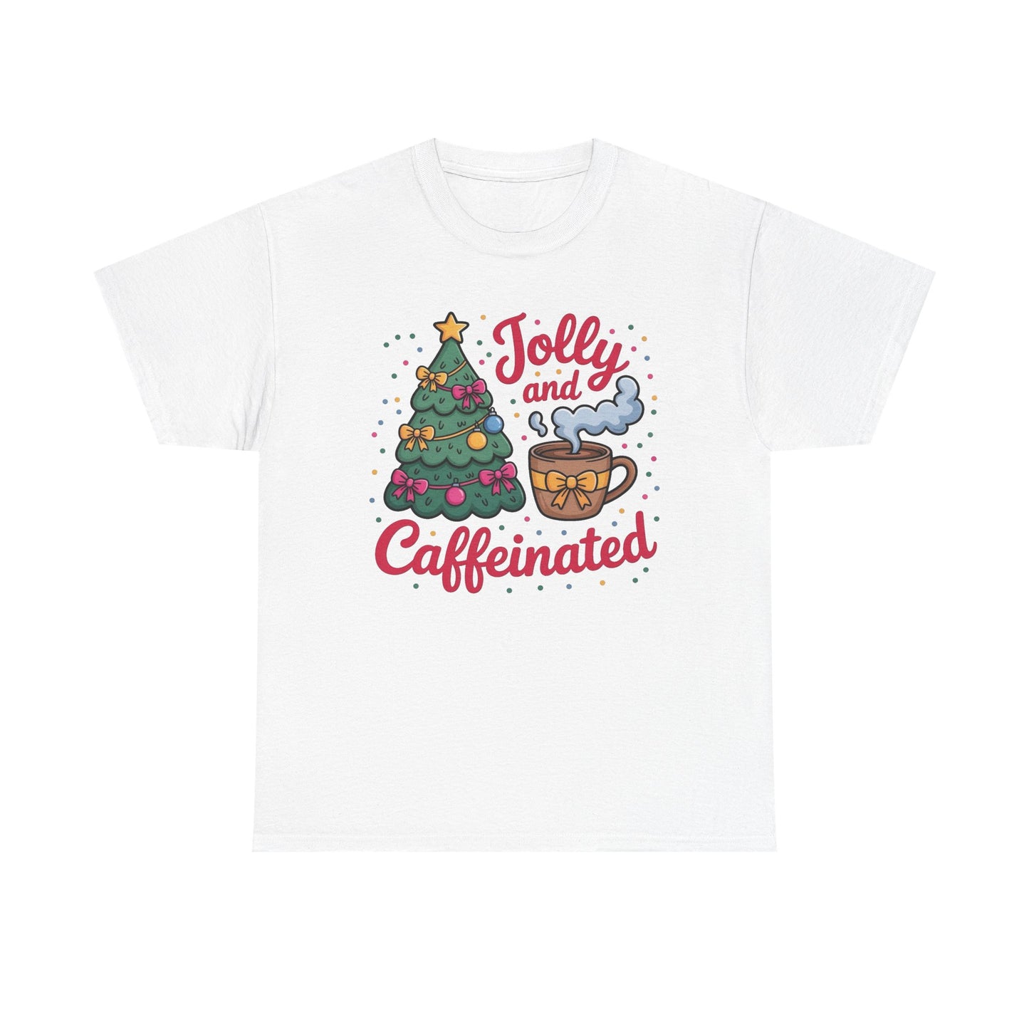 Jolly And Caffeinated Christmas Coffee Graphic T Shirt NEW ADULT