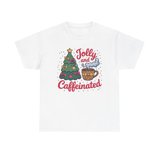 Jolly And Caffeinated Christmas Coffee Graphic T Shirt NEW ADULT