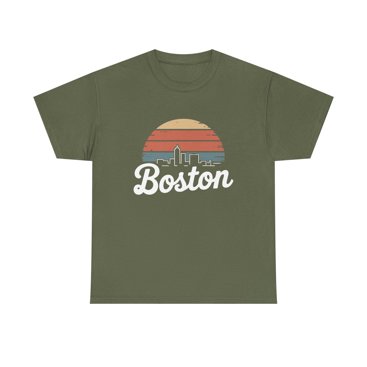 Boston Mass Skyline Graphic T Shirt NEW GIFT Unisex Heavy Cotton Tee