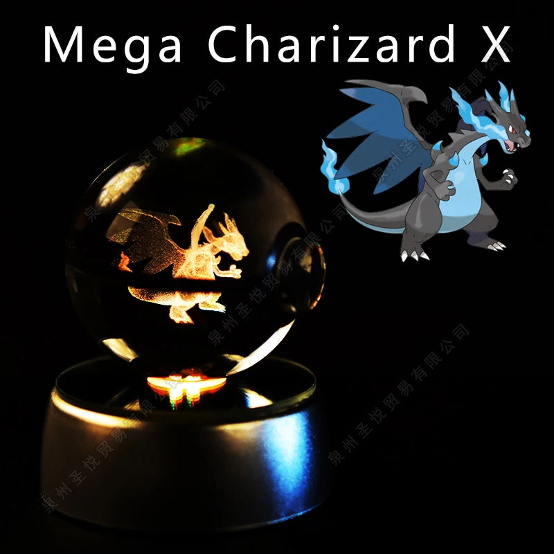 Pokemon Crystal Ball 3D Pikachu Gengar Mewtwo Night Light Lamp Pokeball 3D Glass Pokemon Crystal Ball Statue Kids Birthday Gift